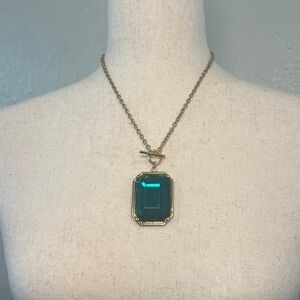 Green Stone And Gold tone Chain Necklace